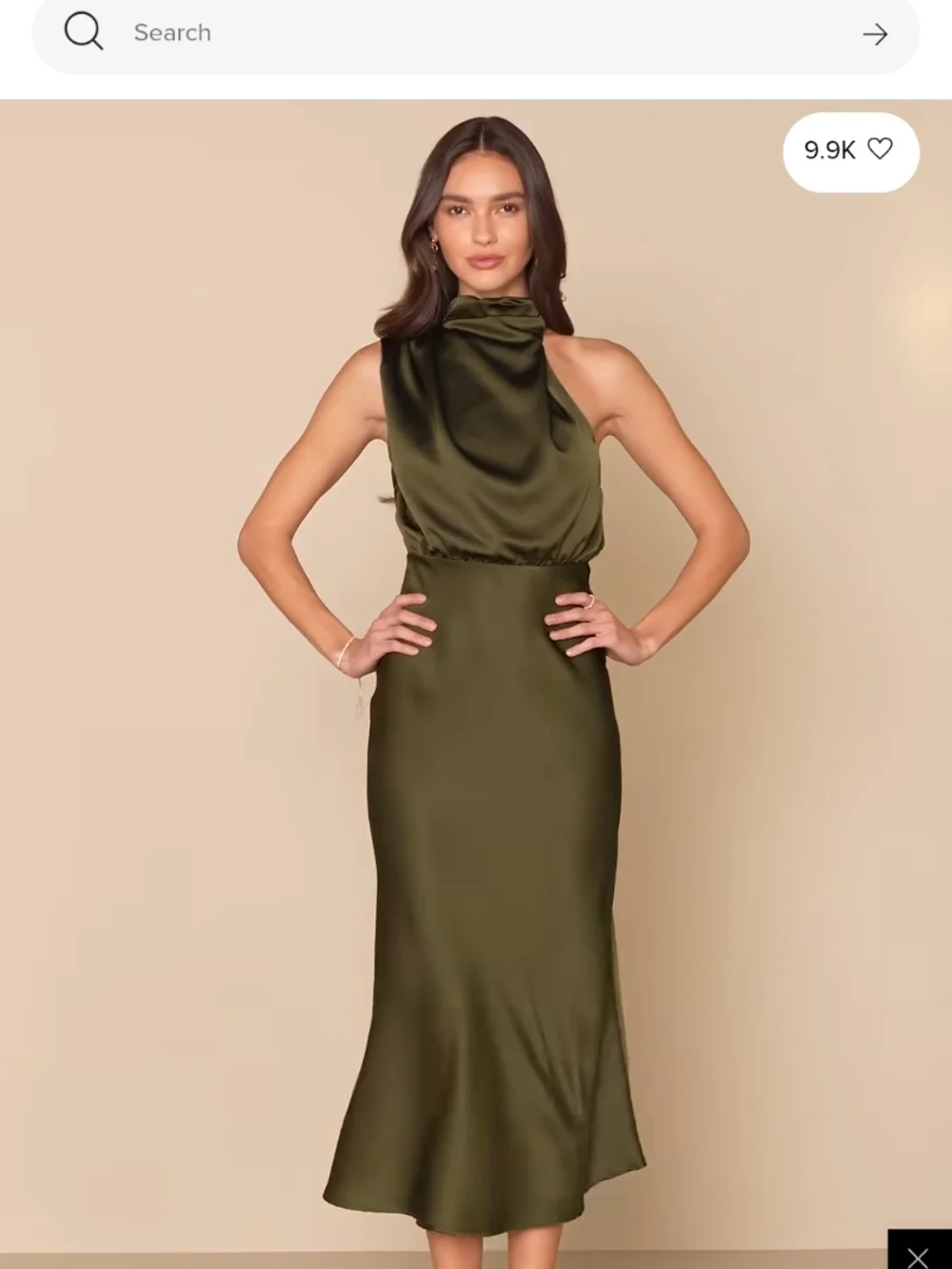 Lulu's Olive Green One-Shoulder Satin Midi Dress - Picture 1 of 4